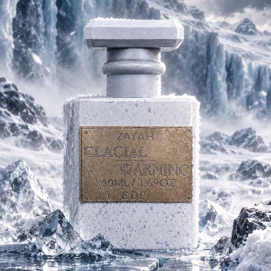 Zayah Glacial Warning Cologne card